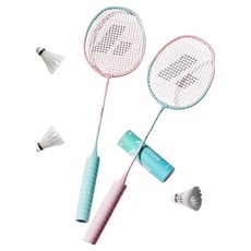 Masyatu 減震軟握把羽毛球拍 2入 + 羽毛球 3入組, 1套, 藍色, 粉紅色(球拍)