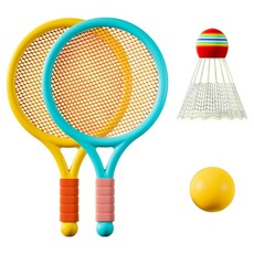 MashaTwo 親子同樂軟式羽球拍2支+球2入組, 1套, 藍色, 黃色(球拍)