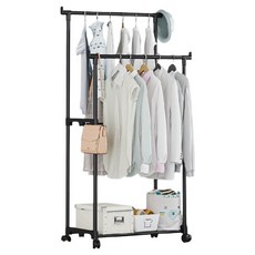 YHOP 簡約多功能雙桿掛衣架, 黑色