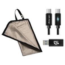 ARKY 防駭3件組 防RFID防盜收納袋 + USB-C to A轉接頭 + Type-C充電線 60W快充, 黑色, 1套, 120cm