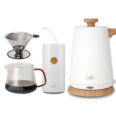 플랜잇 NX7 클래식 패키지 전기포트 + 원두 그라인더 + 유리서버 + 스텐드리퍼 세트 화이트, 전기포트(PEC-NX7W), 그라인더(PGR-N0007), 유리서버(PGSV-650), 스텐드리퍼(PCDR-001)