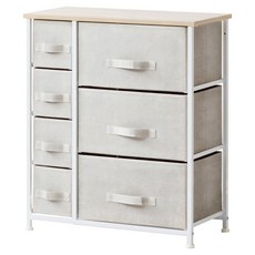 布藝奶油三層七抽收納櫃, 奶油色