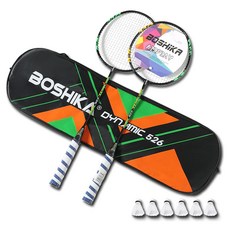 BOSHIKA 羽毛球拍 2支 + 羽毛球 6顆 + 球拍袋組合, 1套, BSK-526(BL)