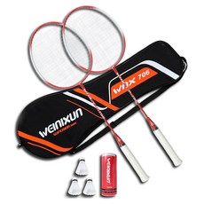 波西卡 weinixun 羽球拍 2入 + 羽球 3入 + 球袋組合, 1套, WNX-706(RD)