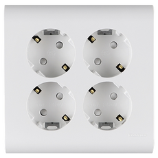 nano 電動 Odyssey 簡約4孔嵌入式接地插座 白色, 1個