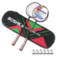 BOSHIKA 羽球拍 2支 + 羽毛球 6顆 + 球袋組合, 1套, BSK-526(RD)