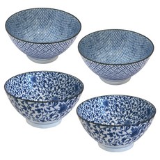 Plitvice 西海陶瓷 陶瓷麵碗 4件組, 1套, 藍色(花莖, 花莖, 格紋, 格紋)