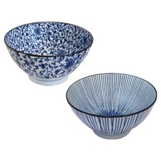 Plitvice 西海陶瓷麵碗 條紋 + 花莖組合, 1套, 藍色