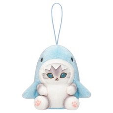 sungup mofusand 粉彩鯊魚貓吉祥物娃娃, 10cm, 1個, 藍色