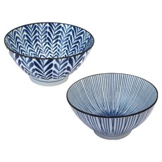 Plitvice 西海陶瓷麵碗 樹葉 + 條紋套組, 1套, 藍色