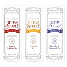 RETRO BUBBLE 全效去漬亮白草本天然無氟牙膏3入組 英式早餐茶 + 伯爵下午茶 + 晚安舒緩茶, 100g, 1組