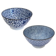 普利比采 西海陶瓷麵碗 花莖 + 格紋套組, 1套, 藍色