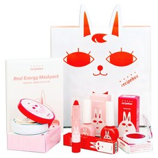 recipebox 韓兔 兒童化妝品5件組禮盒 + 禮物盒, 1套, 指甲油 2入 + 防曬氣墊粉餅 + 蠟筆唇膏 + 腮紅 + 面膜 5片 + 禮物盒