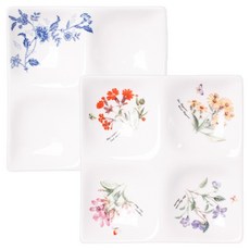 復古經典陶瓷4格分隔盤 小型 2件組, 1套, 法式花園, 皇家藍