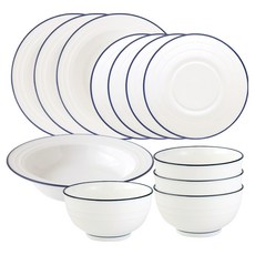 JUST HOME 北歐印象陶瓷碗盤12件組 9241-41, 4.5吋飯碗4個 + 6吋平盤4個 + 7.75吋湯盤4個, 白色, 1套