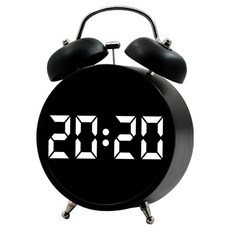 經典大數字時鐘 靜音學習金屬雙響鈴鬧鐘, 黑色