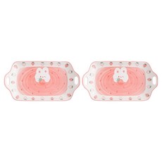 科億易佳 長方雙耳盤套裝 11.8吋, 萌萌草莓兔 粉色 + 白色, 1套, 2個長方雙耳盤