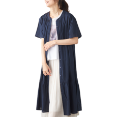 SHONAGON 印度棉魚擺短袖洋裝 SNG-9253307NML, 深藍色