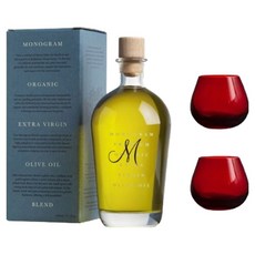 모노그램 오가닉 블렌드 엑스트라버진 올리브오일 500ml + 음료잔 2p 기프트 세트, 1세트