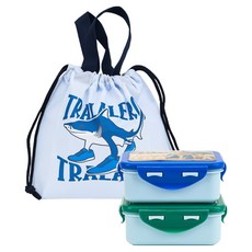 LiLFANT 義大利布萊恩洛輕巧雙層便當盒 + 收納袋套組, 1套, 混色