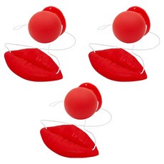 PARTY 09 獵奇大嘴唇 3入 + 會發聲的小丑鼻子 3入組合, 1套, 混合顏色