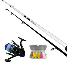 입문자용 보급형 타이밍 루어 낚시대 S662-ML + 2000번 스피닝릴 + 지그헤드웜 세트, 화이트 + 블랙