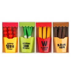 POPO FANCY 逼真迷你請勿食用食物橡皮擦4件組, 1套, 糖葫蘆, 薯條, 大蔥, 巧克力棒