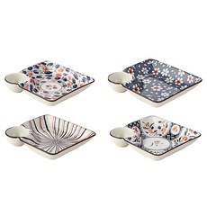 Jin zhong tai 金中泰 復古花卉水餃盤 4件組, 1套, 4件組水餃盤, 布紋櫻花 + 彩帶 + 格子櫻花 + 花藤
