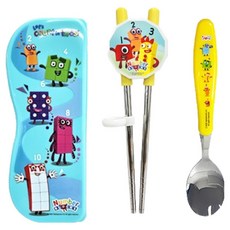 NUMBER BLOCKS 湯匙雙手學習筷附盒組, 1套, 外盒 + 湯匙 + 學習筷, 混合顏色