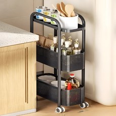 Flory推車架冰箱縫隙 3層櫃子, 黑色