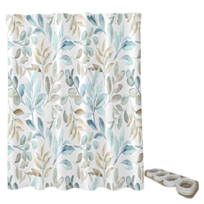 半島良品 不透光防霉防水浴簾 附掛勾, 1個, 和風綠葉