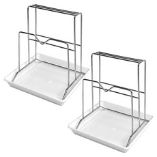 모나코올리브 트리플홀더 스테인레스 물받이 트레이 포함 도마 칼 뚜껑 거치대, 2개, 실버