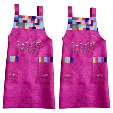 河馬工坊 七彩薴麻四角拼布連身裙式圍裙, 2個, 深粉紅色