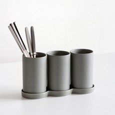 kamome kitchen 3格排水陶瓷餐具筒, 炭灰色, 1個