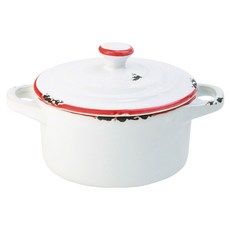 utopia 雙耳石陶餐碗 附蓋 10cm, 1個, 白色 + 紅色