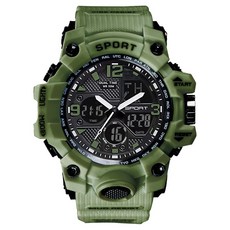 所曜商會 高級雙顯學生軍人運動手錶, 1個, 綠色