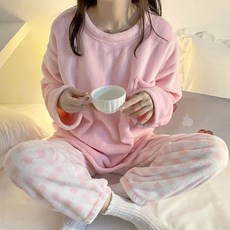 2Estar 女款保暖毛絨超細纖維睡眠睡衣上下套裝