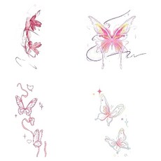 젤루나 감성 컬러 나비 어깨 팔 쇄골 바디 문신 헤나 타투 스티커 4종 세트 T-263, 1세트, B타입