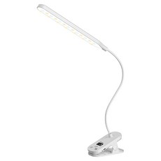 QLZHS 智能觸控 無極調光 LED護眼檯燈/床頭燈/學生閱讀燈/充插兩用桌燈/LED夾子檯燈, 白色