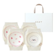 BABY&I 幼兒護膝2件組 + 購物袋, 1套, 蜜桃愛心, 雲朵比熊