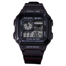 逍遙商會 多功能學生軍人防水運動手錶, 黑色, 1個