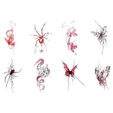 gelluna 感性彩色蝴蝶 肩膀 手臂 鎖骨 身體 紋身 漢娜 刺青貼紙 8款組合 T-263, 1套, A款