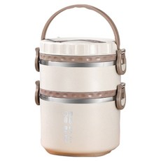 好拾選物 日系304不銹鋼保溫便當盒/手提多功能防燙飯盒/雙層獨立食盒, 1個, 礦石白