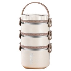 好拾選物 日系304不銹鋼保溫便當盒/手提多功能防燙飯盒/三層獨立食盒, 1個, 礦石白