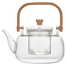 FOREVER 木柄提手高硼硅玻璃泡茶壺, 1個, 透明色, 1L