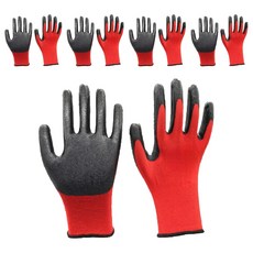FANCY LIFE 工作防滑手套, 5套, 黑色 + 紅色