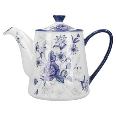 LoNDoN PoTTERY BlueRose陶製茶壺, 1個, 900ml, 陶瓷 白色 + 藍色