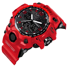 所曜商會 高級雙顯學生軍人運動手錶, 1個, 紅色