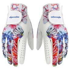 wosofe 女款幻彩花紋羊皮高爾夫手套 雙手用, 1雙, 幻彩色