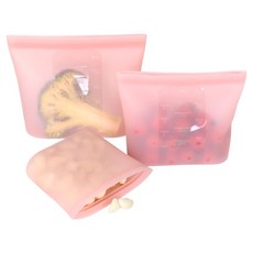 HouseTip 雙重密封可重複使用矽膠夾鏈袋3件組, 1套, 粉紅色